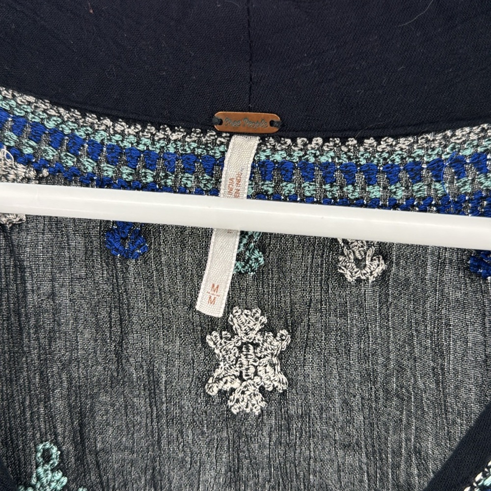 Free People Stargazer Black and Blue Mini Dress embroidered lightweight boho M - Picture 10 of 13